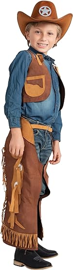 Kids Brown Cowboy Cowgirl Chaps and Vest - HalloweenCostumes4U.com - Kids Costumes