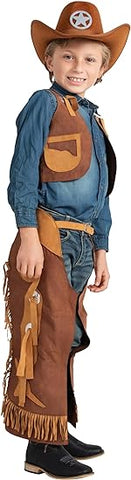 Kids Brown Cowboy Cowgirl Chaps and Vest - HalloweenCostumes4U.com - Kids Costumes