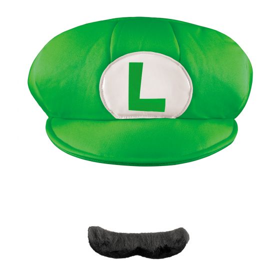 Adults Nintendo Luigi Costume Hat & Mustache - HalloweenCostumes4U.com - Costume Props & Accessories