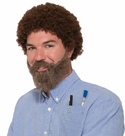 80's Bob Ross Curly Brown Wig Beard & Moustache Costume Kit - HalloweenCostumes4U.com - Adult Costumes