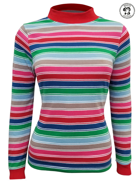 Womens rainbow striped longsleeve crewneck t-shirt for Chucky cosplay