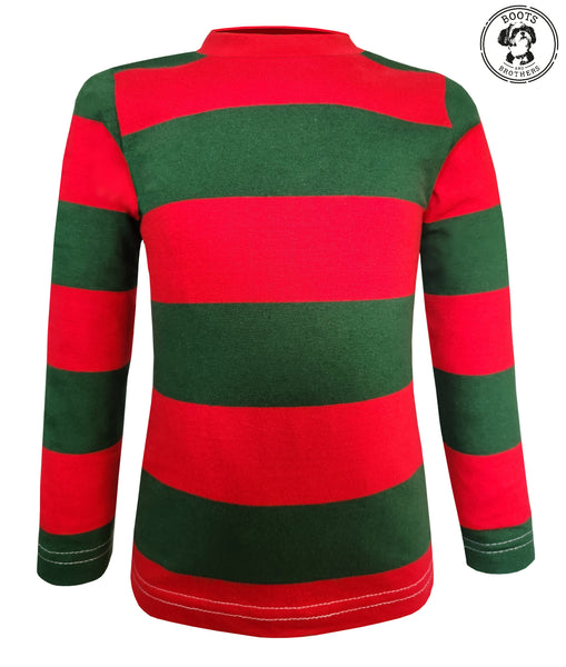 Infant, toddler and childrens red and green striped longsleeve crewneck Nightmare on the Street striped t-shirt cosplay costume