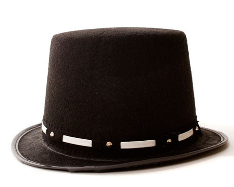 Black Top Hat w/ Silver Trim - HalloweenCostumes4U.com - Costume Props & Accessories